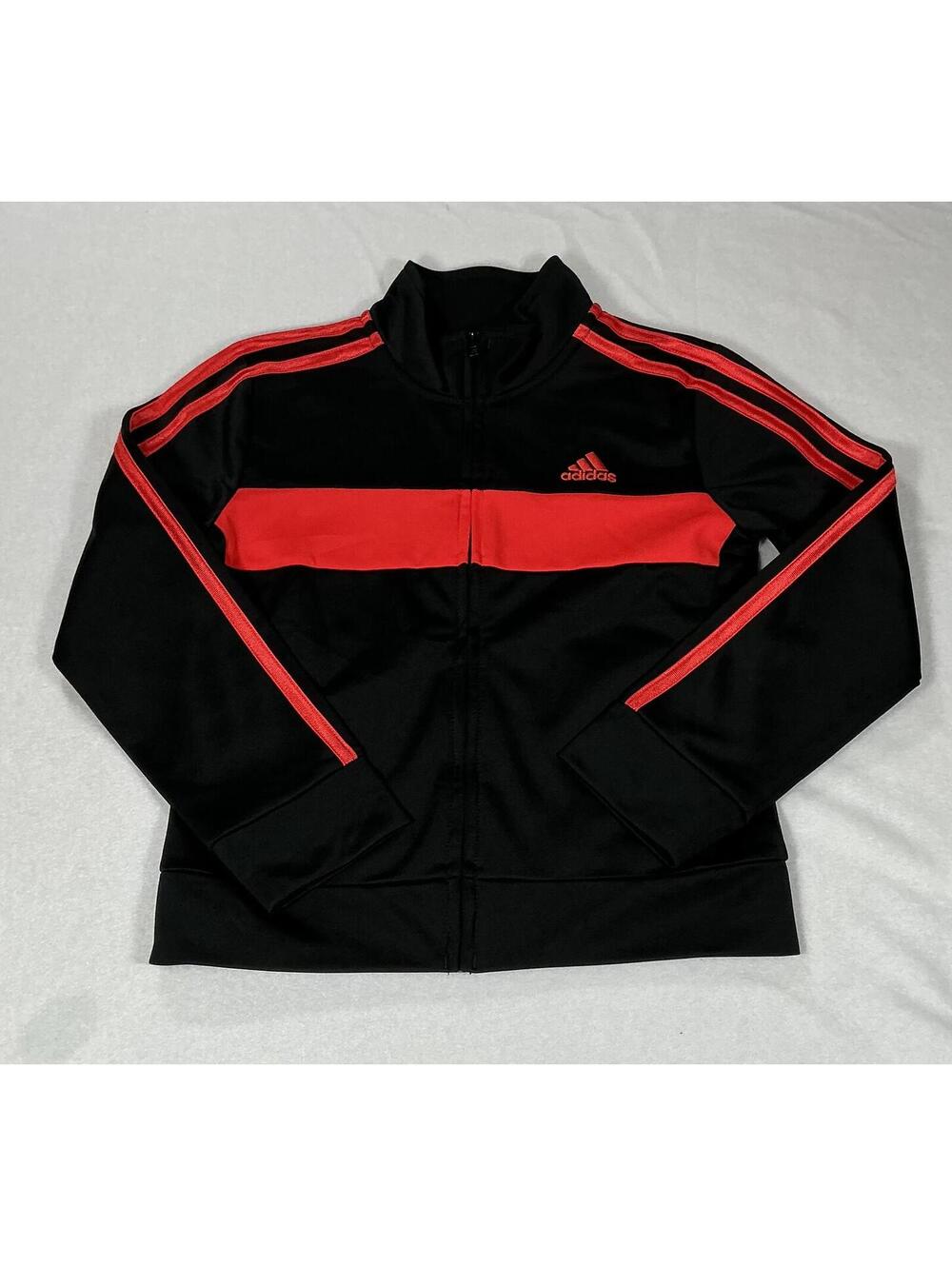 adidas Boys Black and Red Full Zip Track Jacket Activewear